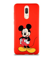 Huawei Mate 10 Lite Soft Premier Kapak Mickey Mouse-E Tasarımlı Silikon Kılıf - Kırmızı (Şeffaf)