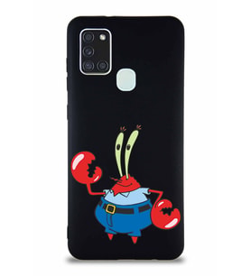 Samsung Galaxy A21S Soft Premier Kapak Bay Yengeç Tasarımlı Silikon Kılıf - Siyah (Şeffaf)