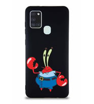 Samsung Galaxy A21S Soft Premier Kapak Bay Yengeç Tasarımlı Silikon Kılıf - Siyah (Şeffaf)