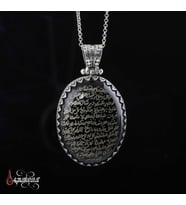 Tamamı EL Yazması - Fetih Süresi Yazılı Akik Taşlı Gümüş Kolye