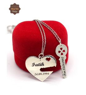 Kalp ve Anahtar Model Gümüş Sevgili Kolyesi 201025195