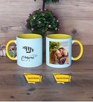 Eşe Hediye Mr Kupa Bardak Sarı Fotoğraflı Yıl Dönümü Hediyesi