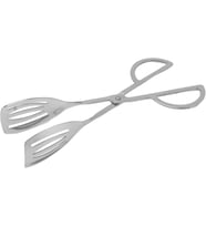 Paslanmaz Çelik Makas Tipi Servis Maşası 25.5 cm - Ergonomik Saplı Salata, Mutfak, Izgara ve Biftek Maşası, Delikli Spatula Uçlu Yemek Sunum Maşası, Gümüş