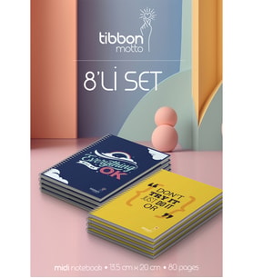 Tibbon Motto Midi Defter Spiralli 8'li Set Motto 5