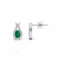 0,70 Karat Pırlantalı Zümrüt Küpe (Altın-Beyaz)