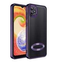 Samsung Galaxy A03 Kılıf Logo Yeri Açık Kamera Lens Korumalı Renkli Kenarlı Şeffaf Silikon (Mor)