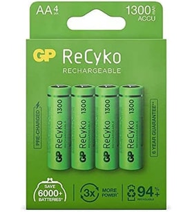 Gp Batteries Recyko+ 1300 Aa Kalem Ni-Mh Şarjlı Pil, 1.2 Volt, 4'Lü Kartela