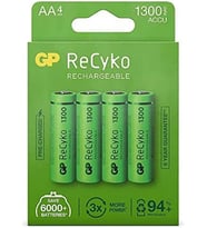 Gp Batteries Recyko+ 1300 Aa Kalem Ni-Mh Şarjlı Pil, 1.2 Volt, 4'Lü Kartela