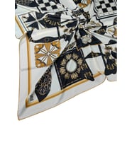 VESİ Eşarp Desenli Sport Twill Eşarp 120x120 cm (Beyaz - Gold)