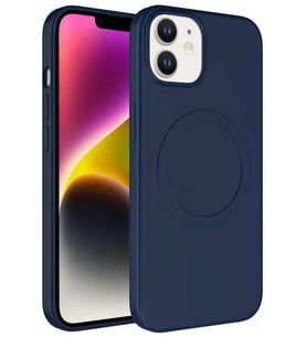 Apple iPhone 12 Kılıf Magsafe Wireless Şarj Özellikli Pastel Renk Silikon Mat Kapak (Lacivert)