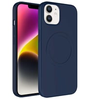 Apple iPhone 12 Kılıf Magsafe Wireless Şarj Özellikli Pastel Renk Silikon Mat Kapak (Lacivert)
