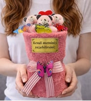 Sizlere Özel Yazılı Büyük Boy Premium Peluş Ayıcık Buketi Kişiye Özel Hediye (Model 2)