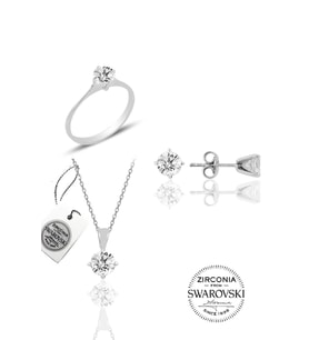 Söğütlü Silver Gümüş Swarovski tek taş modeli üçlü set