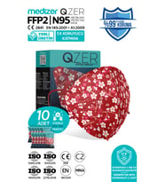 Qzer Kırmızı Çiçek Desenli FFP2 Maske N95 Maske 10 Adet