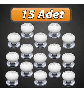 15 Adet Hanımeli Kulp Beyaz  Polimer Düğme Kulp Krom Tablalı Mobilya Mutfak Dolabı Çekmece Kulbu Kulpları