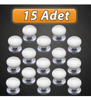 15 Adet Hanımeli Kulp Beyaz  Polimer Düğme Kulp Krom Tablalı Mobilya Mutfak Dolabı Çekmece Kulbu Kulpları