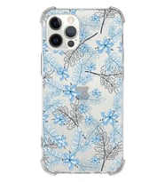 Apple iPhone 12 Pro Uyumlu Köşe Korumalı Antişok  Kapak Floral Mavi Tasarımlı Şeffaf  Kılıf
