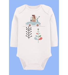 Organik Baskılı Pamuklu Unisex Bebek Body UZUNE198