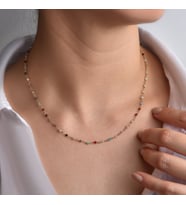 14 Ayar Altın Kaplama El Yapımı Karışık Değerli Taş Minimal Boncuklu Kadın Kolye  - CNS00625 (Çok Renkli)