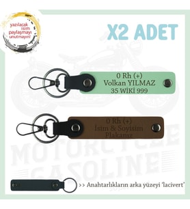 Motosiklet Severlere, İsim Plaka ve 0 Rh + Kan Grubu Yazılı, Motorcu x2 Anahtarlık, Kahve-Yeşil-Laci (Çok Renkli)