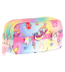 Kaukko Kids Sarı Pembe, Rengarenk, Kız Çocuk Üç Gözlü Okul Kalem Çantası - L8244 (Çok Renkli)