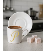 Türk Kahvesi, Espresso, Harf Fincan (Beyaz-Altın El Yazısı)