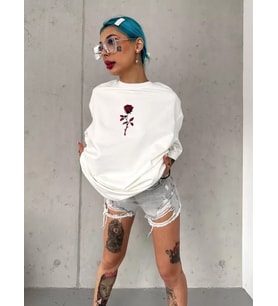 pilelistore- Unisex Bisiklet Yaka Baskılı Oversize T-Shirt - Beyaz