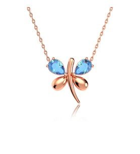 Aqua Taşlı Küçük Yusufçuk Rose Gümüş Kolye