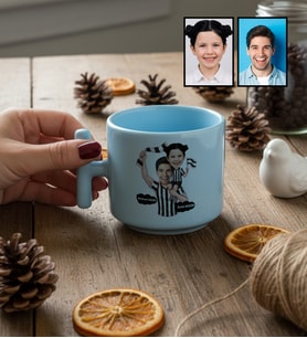 Kişiye Özel Karikatürlü Siyah Beyaz Taraftar Baba Kız T Pastel Kupa Babalar Günü Hediyesi