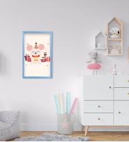 BK Home Tatlı Fare Tasarımlı Dekoratif Mavi Ahşap Çerçeveli Çocuk Odası Tablo-1