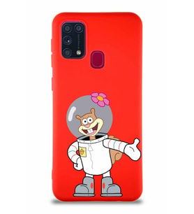 Samsung Galaxy M31 Soft Premier Kapak Sandy Tasarımlı Silikon Kılıf - Kırmızı (Şeffaf)
