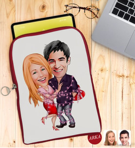 BK Gift Kişiye Özel Sevgililer Karikatürlü Taşınabilir Koruyucu Tablet Kılıfı & Organizer Çanta - Kırmızı-2