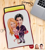 BK Gift Kişiye Özel Sevgililer Karikatürlü Taşınabilir Koruyucu Tablet Kılıfı & Organizer Çanta - Kırmızı-2