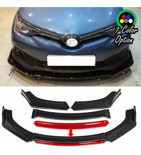 Toyota Auris Kırmızı Renkli Şeritli Dilli Ön Lip 4 Prç Parlak Siyah ABS