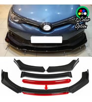 Toyota Auris Kırmızı Renkli Şeritli Dilli Ön Lip 4 Prç Parlak Siyah ABS