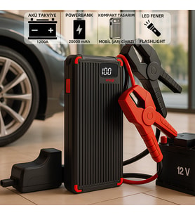Mioji D6H Plus 20000mAh 3.7V 2000A Jump Starter LED Işıklı Hızlı Şarj Destekli Akü Takviye Cihazı (Siyah)
