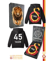 Galatasaray Orijinal Lisanslı Büyük Logo Kişiye Özel Çocuk Sweat Hediyelik Ahşap Kutulu (Siyah)