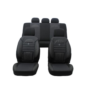 Fiat Siena Uyumlu Yarı Deri Yarı Kumaş Kapitone Oto Koltuk Kılıfı Siyah (Karışık)