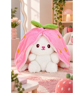 18 Cm Pelüş Çilek Çantalı Tavşan