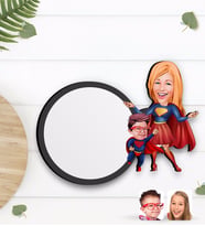 BK Gift Kişiye Özel Süper Anne ve Çocuk Karikatürlü Ahşap Bardak Altlığı-1