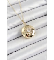 316L Çelik Zincir Açılabilir Madalyon Model Zirkon Taşlı Gold Renk Kadın Kolye (Çok Renkli)