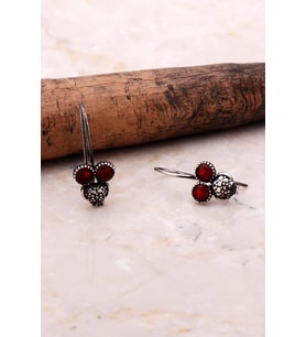 Baykuş Tasarımlı Gümüş Küpe 4902 (Bordo)