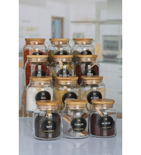 Etiketli, Vakumlu Kapaklı Ve Kaşıklı 12'li Lüx Baharat Takımı 300ml