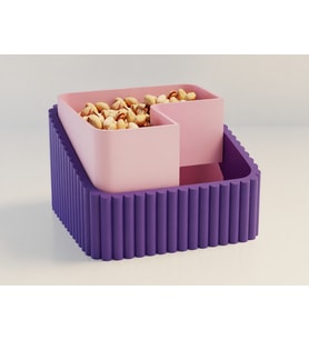 3D Baskı Fıstık Kasesi - Çift Hazneli Kabuk Ayırıcı Sunum Kasesi - Mor Pembe