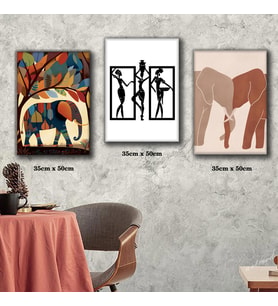 fil ve kadın tablosu 3 adet 35cmx50cm kumaş baskılı canvas tablo