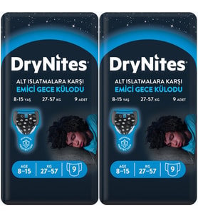 Drynites Emici Gece Külodu/Külot Bez Erkek 8-13 Yaş 30-48KG Large 18 Adet 2PK*9 AltIslatmalara Karşı