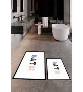 EVDEYA Dijital Baskılı Yıkanabilir Renkli Bath Yazılı İkili Banyo Paspası Klozet Takımı, KLOZET-8-BEYAZ, (Beyaz)