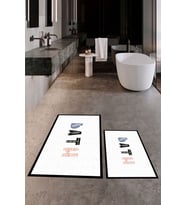 EVDEYA Dijital Baskılı Yıkanabilir Renkli Bath Yazılı İkili Banyo Paspası Klozet Takımı, KLOZET-8-BEYAZ, (Beyaz)