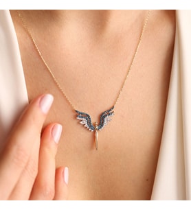 14 Ayar Altın Angel Kolye Blue Topaz