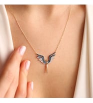 14 Ayar Altın Angel Kolye Blue Topaz